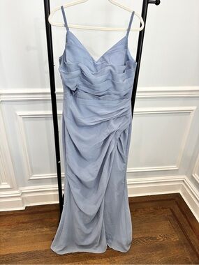 Spaghetti Strap Dusty Blue Draped Wedding Guest Gown
